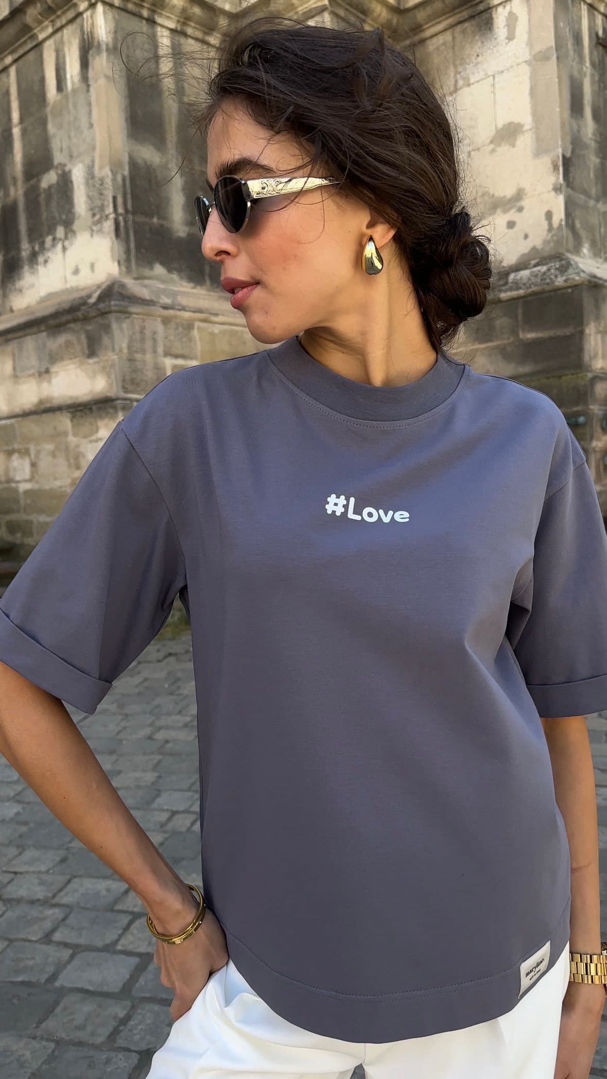 Футболка з принтом "#Love" в графітовому кольорі — фото 2